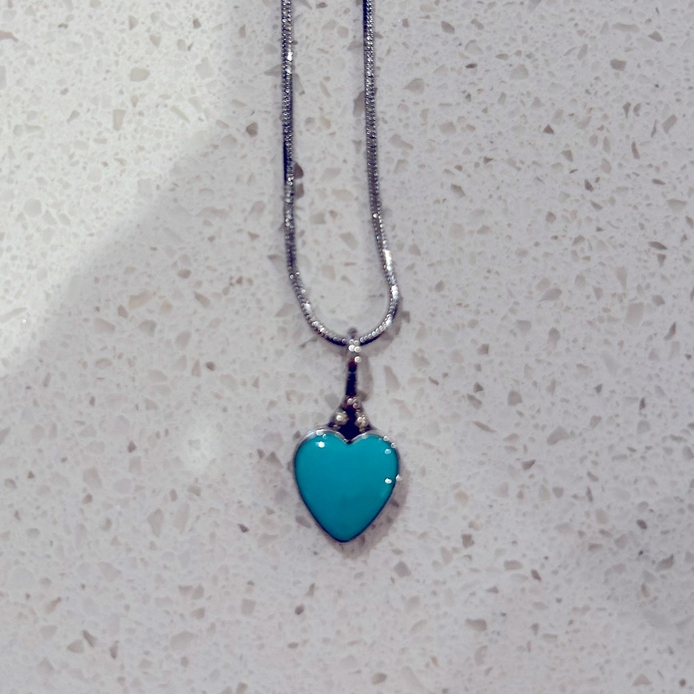 Turquoise Stone small heart on sterling silver short chain